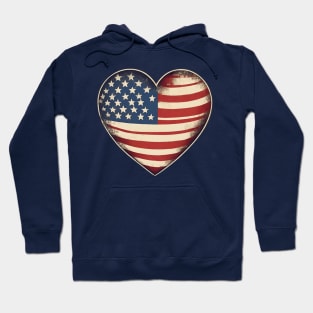 Vintage USA Flag Heart Shaped Hoodie